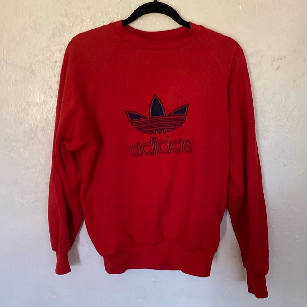 adidas Red Crewneck Sweatshirt with Navy Trefoil Logo